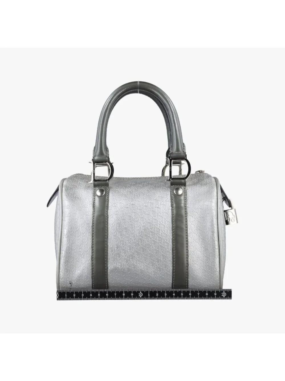 Dior Zucca Pattern Zucchino Glitter Logo Silver Gray Leather PZ Handbag